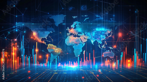 A glowing world map design representing global communication and brotherhood, The world map showing collection of information with technology concept, global connectivity and technology map.