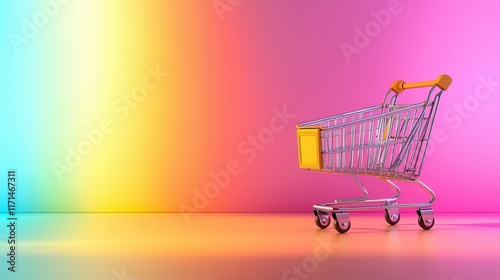 Shopping cart display in colorful studio environment creative concept photo