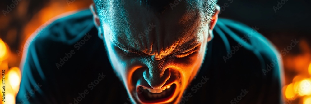 Angry young man conveying powerful emotions through his fierce expression. Angry young man conveying powerful emotions through his fierce expression.