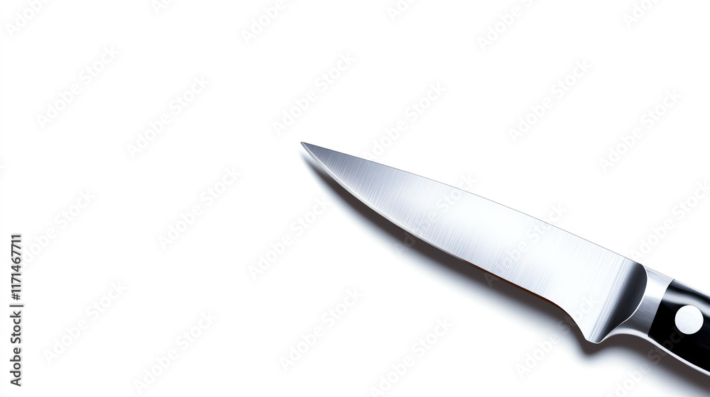 Obraz premium High-resolution chef knife with a sleek stainless steel blade, perfect for culinary presentations, isolated on a white background.