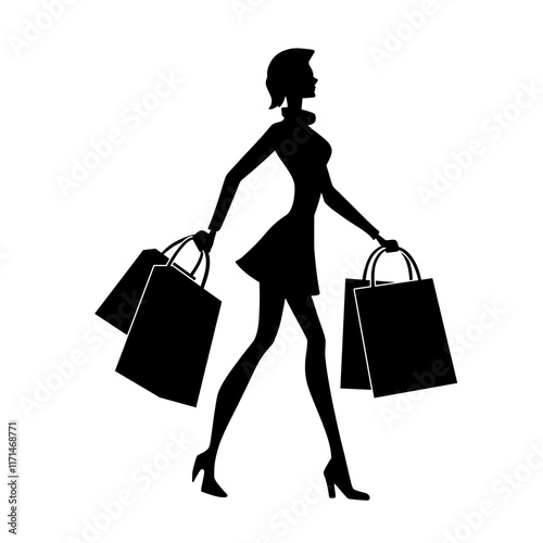 Silhouette of a Woman Shopping with Bags