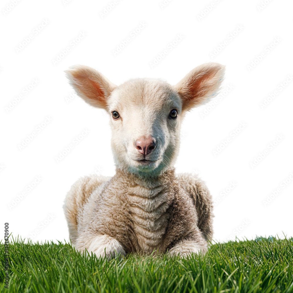Fototapeta premium little lamb sitting on grass