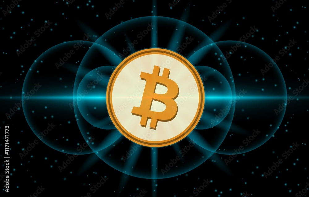 images of the bitcoin-btc logo on a digital background. 3d illustrations. images of the bitcoin-btc logo on a digital background. 3d illustrations.