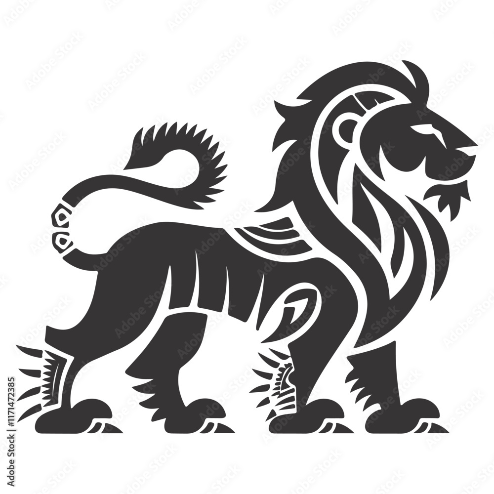 Striking vector silhouette of a lion tribble patterns shilouette