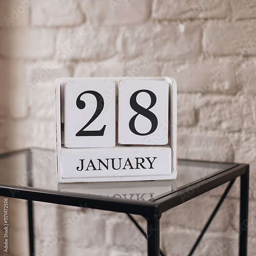 January 28th, Wooden Block Perpetual Calendar Showing January 28th
