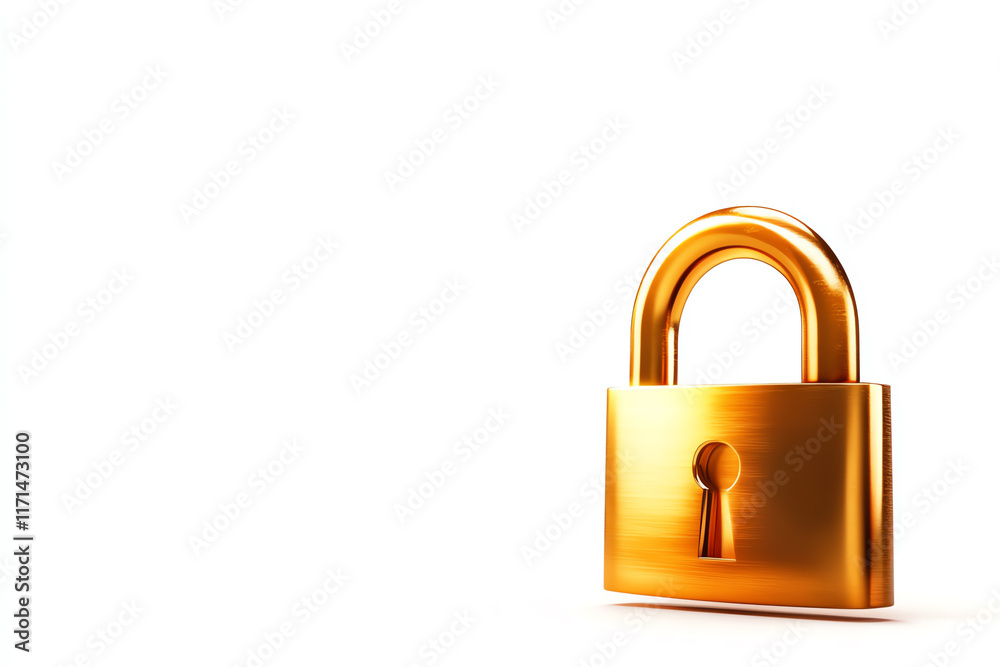 Golden padlock isolated on a white background symbolizes security and protection. Golden padlock isolated on a white background symbolizes security and protection.