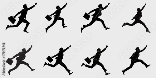 Collection of black silhouettes of businessman jumping. Business success concept. Vector  illustration. 