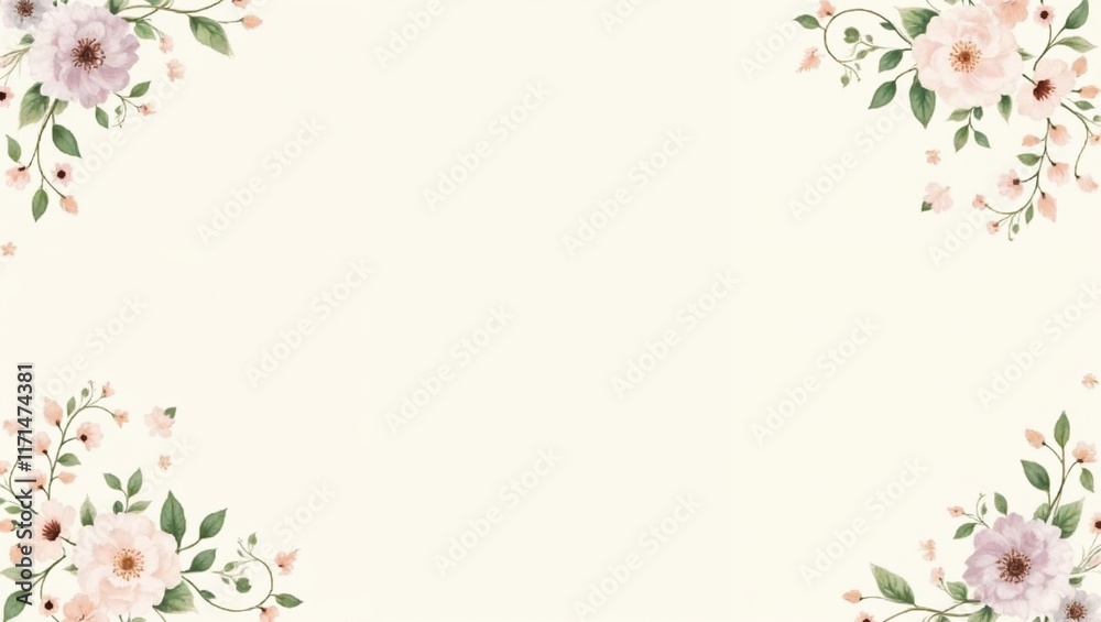Elegant floral frame design with pink flowers and green leaves on soft beige background
Elegant floral frame design with pink flowers and green leaves on soft beige background