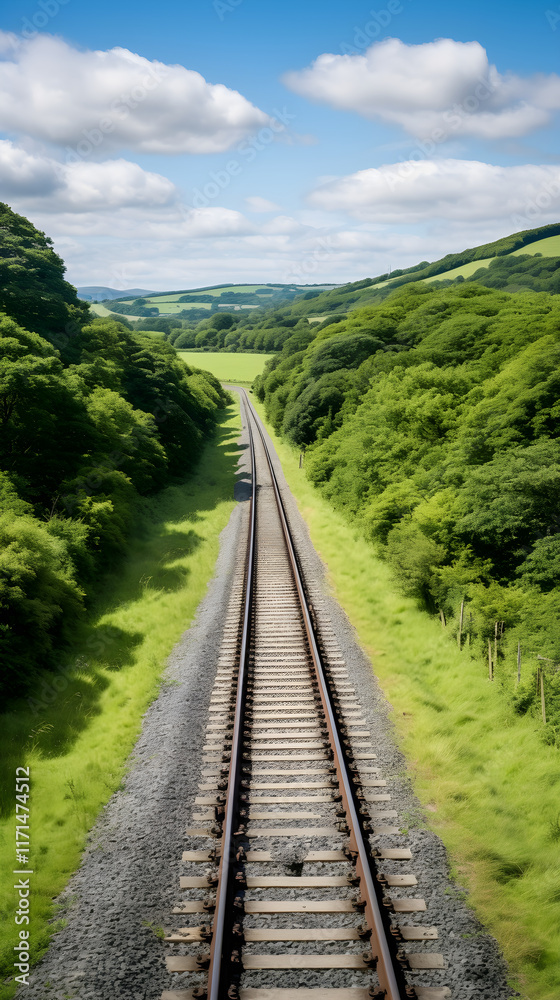 Fototapeta premium Nostalgic Scene of Vintage Steam Locomotive on Gwili Railway in Lush Green South Wales Countryside