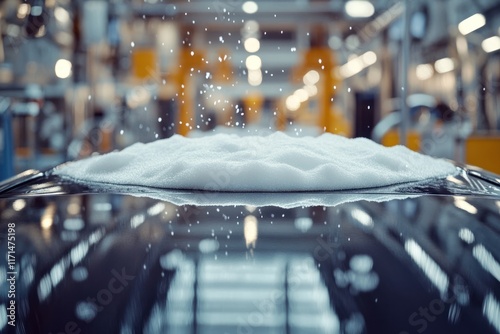 Bubbles forming on a glossy surface in a modern cleaning facility during bright daylight hours. Generative AI