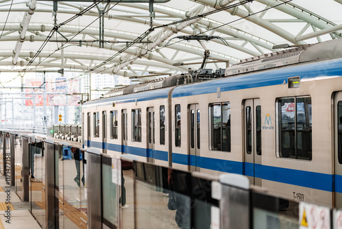 Train at Tan Cang station of metro line number one in Ho Chi Minh city. Travel concept.