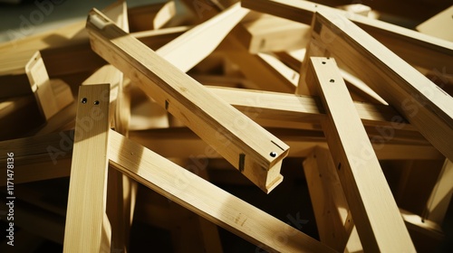 Wooden Frames Stacked in Abstract Arrangement
