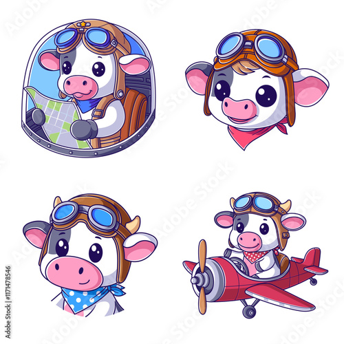 Cute cow airplane pilot hat set