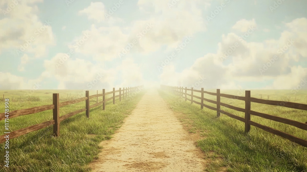 Rustic Wooden Fence Dividing Vast Pastures with Dusty Path under Clear Sky - Cinematic Ultra-Detailed Image Rustic Wooden Fence Dividing Vast Pastures with Dusty Path under Clear Sky - Cinematic Ultra-Detailed Image