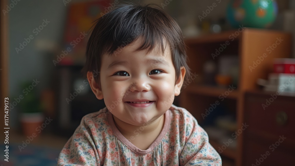 Young girl is smiling and looking at the camera