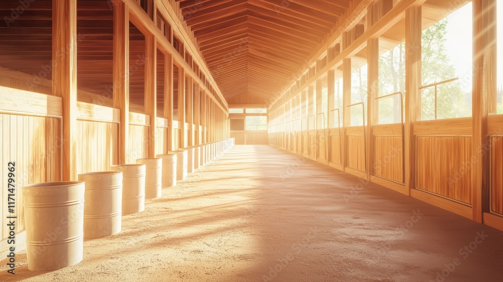 Serene Milking Station: Empty Stalls and Gleaming Buckets in Midday Light | Ultra-Detailed Agricultural Scene Serene Milking Station: Empty Stalls and Gleaming Buckets in Midday Light | Ultra-Detailed Agricultural Scene