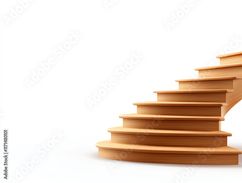 Elegant wooden stairs on a white isolated background.