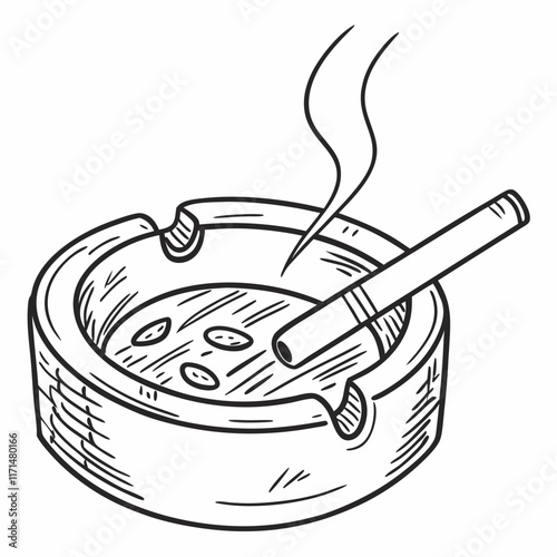 ashtray. in hand drawn doodle style. Sketch. Isolated on a white background. Vector illustration