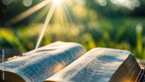 Bible in Sunlit Greenery