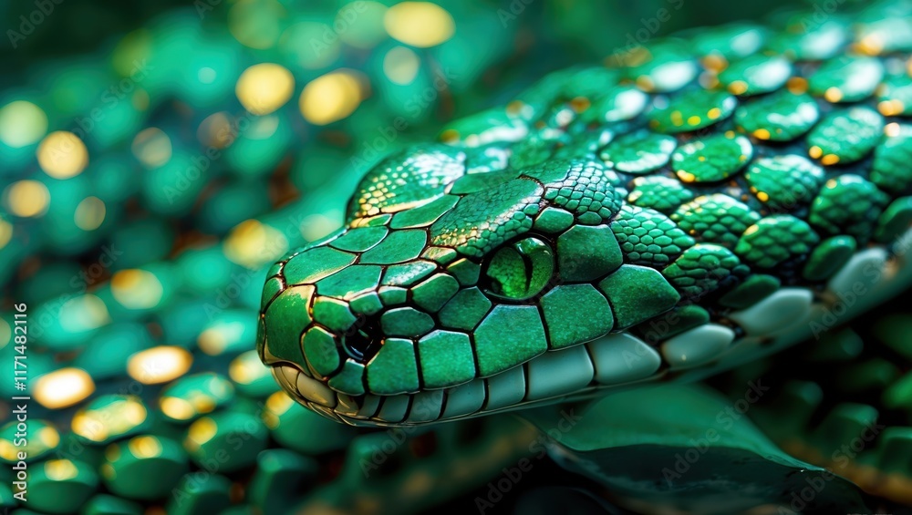 Iridescent Green Snake on Foliage Iridescent Green Snake on Foliage