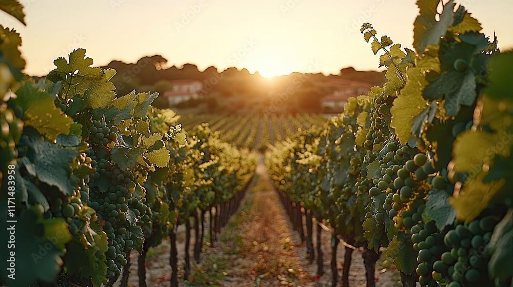 Naklejka premium Golden Rolling Hills of Tuscany: Enchanting Vineyards and Olive Groves in Italy