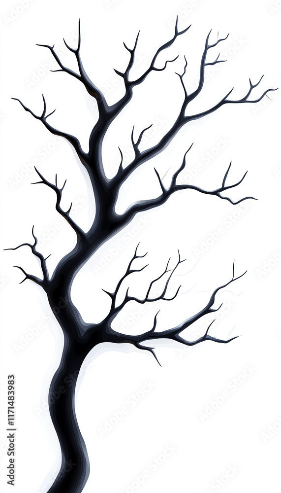 Fototapeta premium A striking silhouette of a bare tree with intricate branches on a white isolated background.
