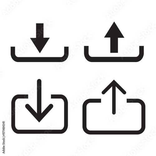 Download  and upload icon set on white background. Up and down arrow icon vector isolated. Set of download icons as template for design of web. Vector illustration.
