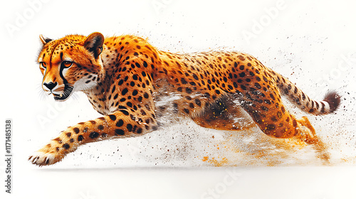 A majestic spotted panther, a powerful predator of the wild, stalks its prey through a snowy landscape photo