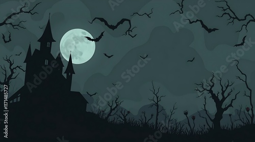 A flat pattern design conveying a creepy eerie atmosphere through dark tones and unsettling details.