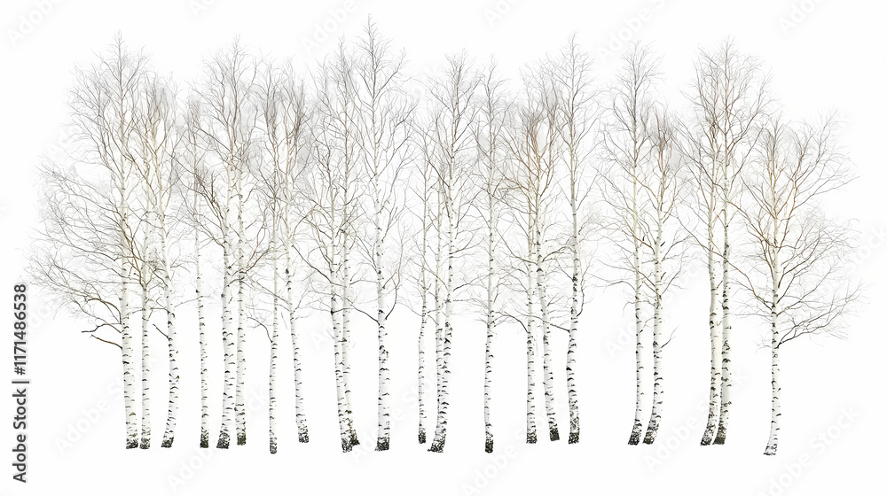 Fototapeta premium White birch tree with bare branches on a white isolated background. Runewood. Illustration