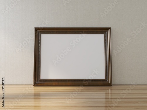 Blank horizontal frame mockup on a table. 3D rendering, interior design, 3D illustration