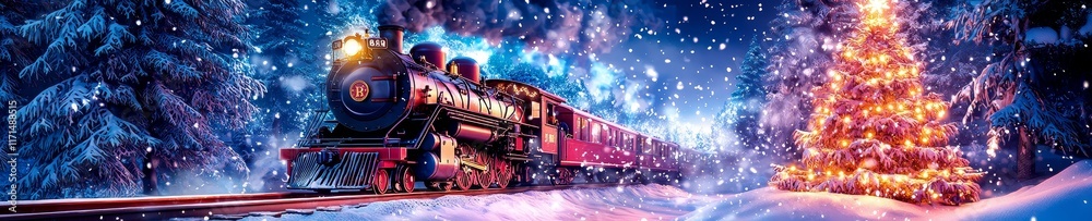 Fototapeta premium A train speeding through a winter landscape. 