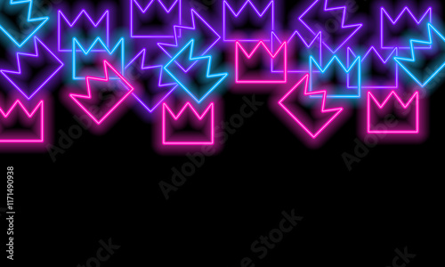 Crowns neon bright pink blue purple pattern dark background vector illustration.