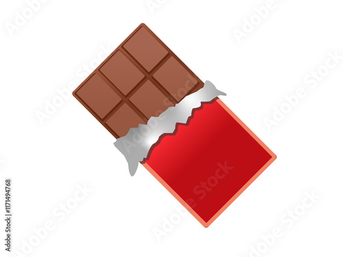 Brown block of dark chocolate bar icon with red packaging