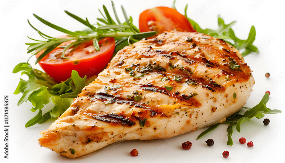 Healthy keto, ketogenic lunch with grilled chicken meat and organic tomatoes and greens. Roasted chicken breast, fillet and fresh vegetable salad, white background, copy space Healthy keto, ketogenic lunch with grilled chicken meat and organic tomatoes and greens. Roasted chicken breast, fillet and fresh vegetable salad, white background, copy space