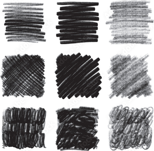 black chalk hatch lines set