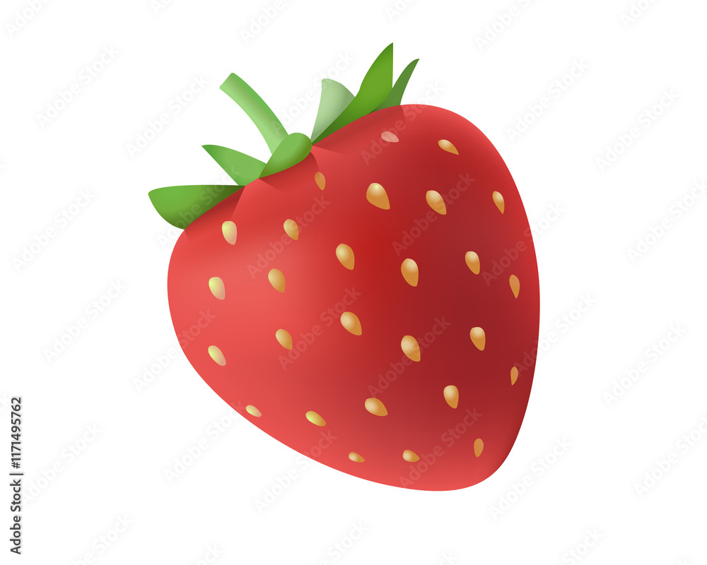 Fruit of rich red strawberry dotted icon with seeds and crowned with green leaves Fruit of rich red strawberry dotted icon with seeds and crowned with green leaves