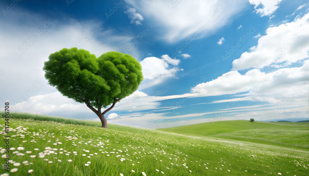 heart shaped tree on green field heart shaped tree on green field