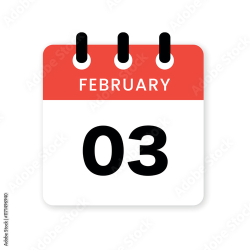 February Calendar Icon - 3rd Date - UI Design - Web Graphics