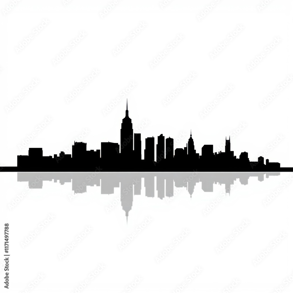 Fototapeta premium Sunset silhouette of a city skyline against a fiery sky skyline silhouette