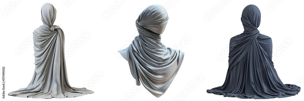 Set of A close-up shot of a mannequin displaying a traditional Ramadan niqab on transparent png background Set of A close-up shot of a mannequin displaying a traditional Ramadan niqab on transparent png background