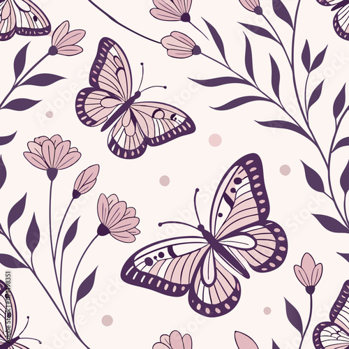 Elegant Butterfly and Flower Seamless Pattern