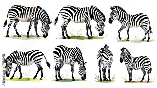 A collection of watercolor zebra Illustration