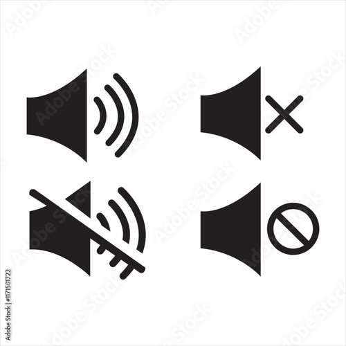 speaker, sound, volume icon set , low and hight level volume speaker icon. voice, audio, silent, mute icons in flat style for media player app and website