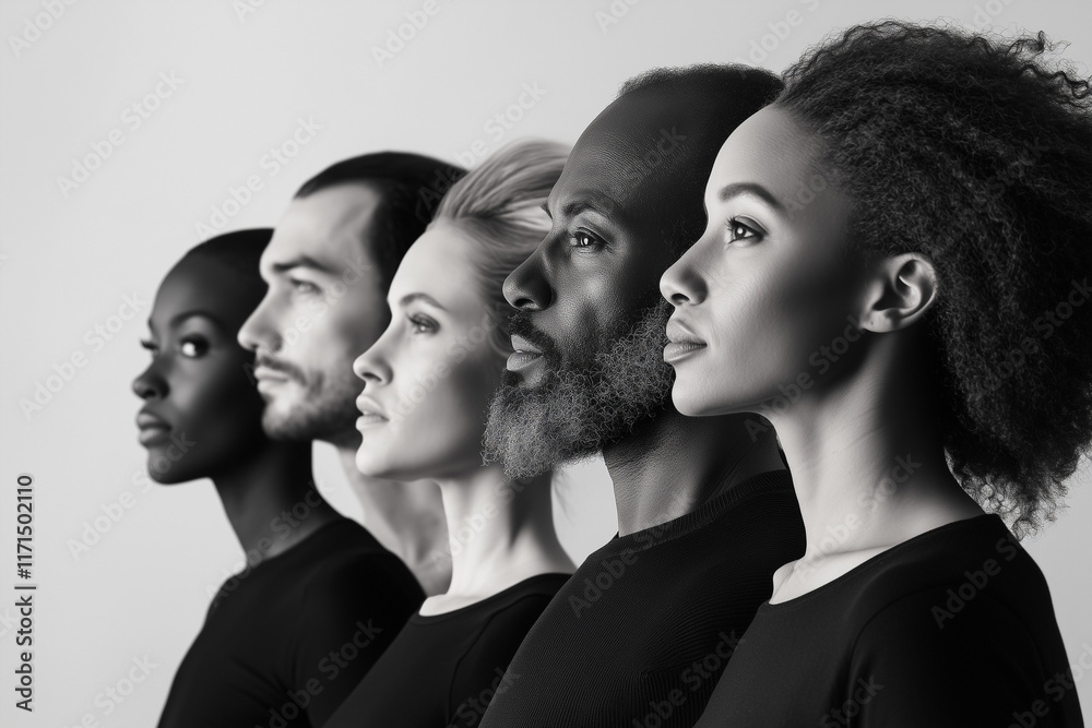 Group of people portrait, black and white, isolated on white, African Americans, Ethnicity, white Group of people portrait, black and white, isolated on white, African Americans, Ethnicity, white