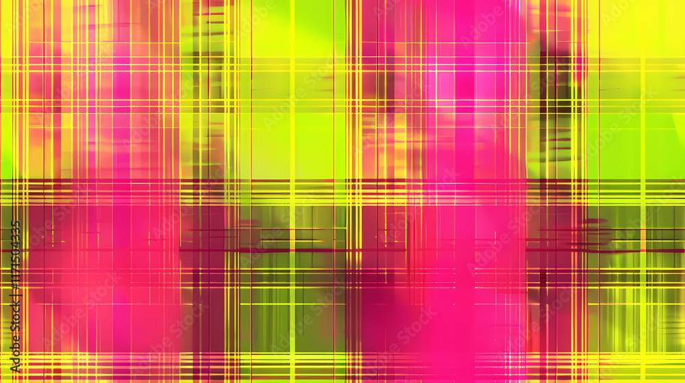 Vibrant plaid texture background with bold neon pink and yellow stripes Vibrant plaid texture background with bold neon pink and yellow stripes