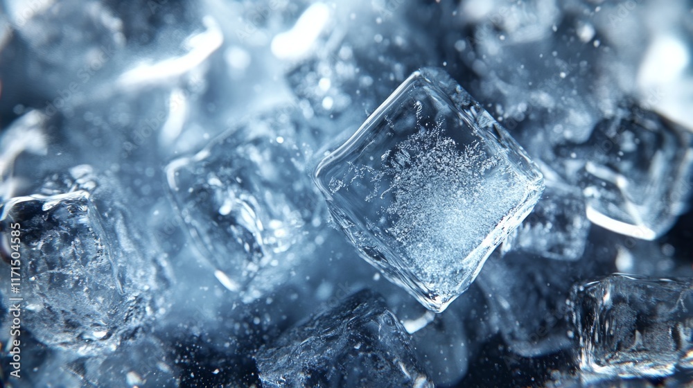 Close-up of wide ice cubes on a textured surface, with clear, refreshing details Close-up of wide ice cubes on a textured surface, with clear, refreshing details