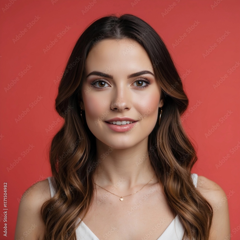 Obraz premium Portrait Photo of Pretty Beautiful Woman on Colorful Background, Face Portrait on Colorful Background