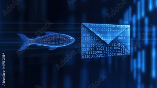 Digital fish and an envelope, phishing attempt to steal sensitive information