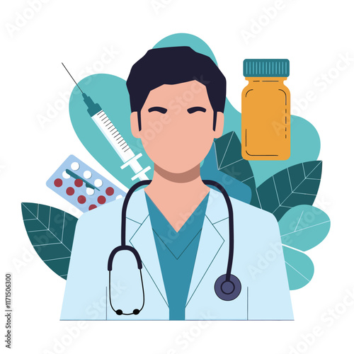 Adobe Illustrator Artwork vector colorful The medical field and care between the patient, the doctor, nurse and hospital
